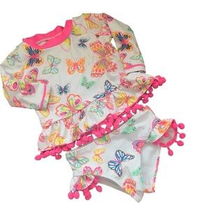 Betsey Johnson Baby Toddler Girl 12M 2 Pc Rash Guard Tankini Swimsuit Butterfly